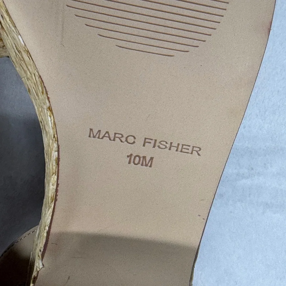 Marc Fisher Steel Espadrille Platform Sandals Woven‎ Ankle Strap Beige Size 10M